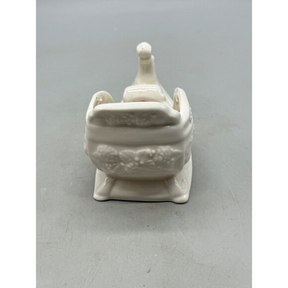 Vintage White Ceramic Sleigh Planter Candy cane Holder Used READ - Picture 3 of 6